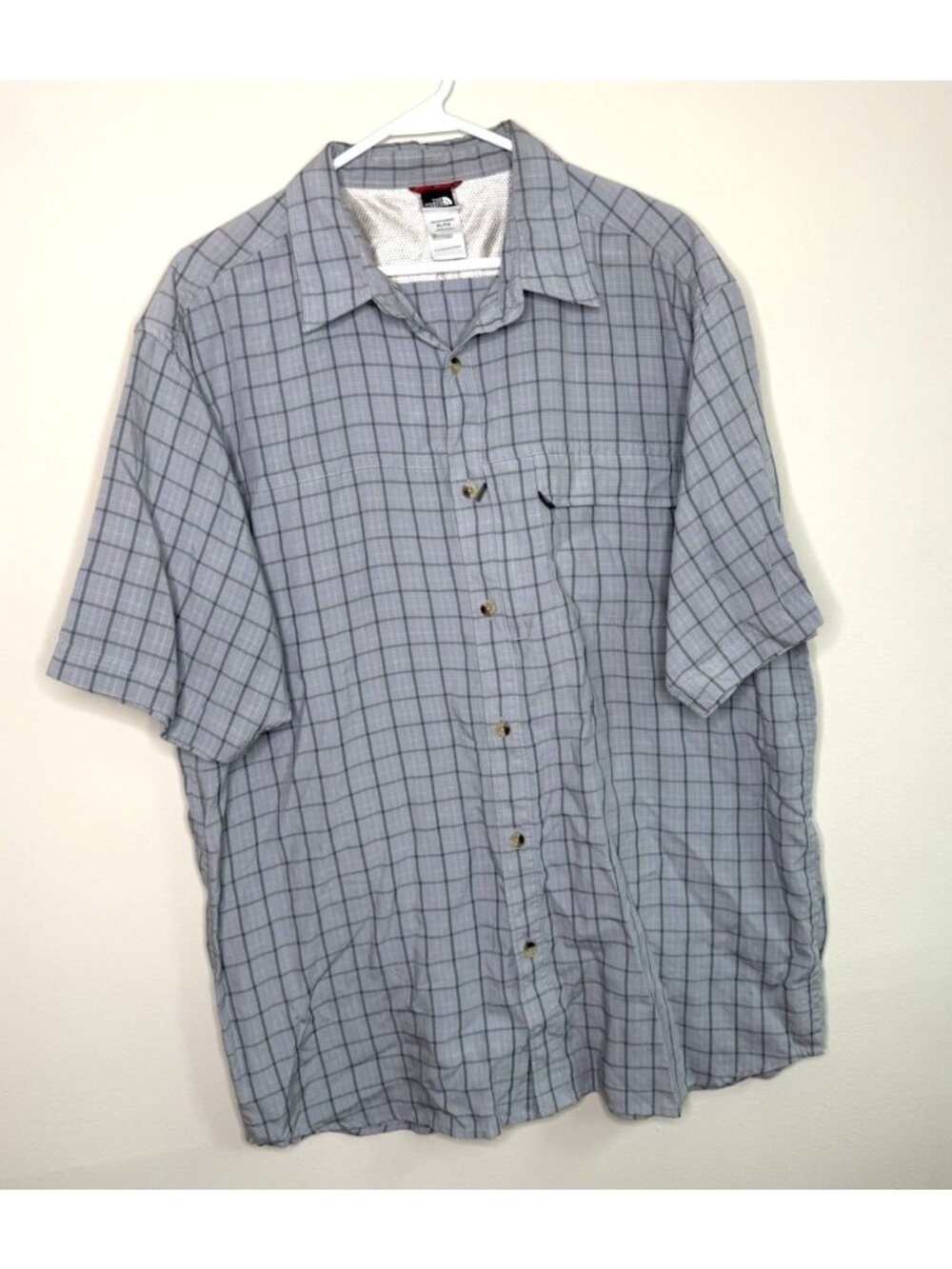 The North Face Button Shirt Plaid Modal Hiking Trail Gray